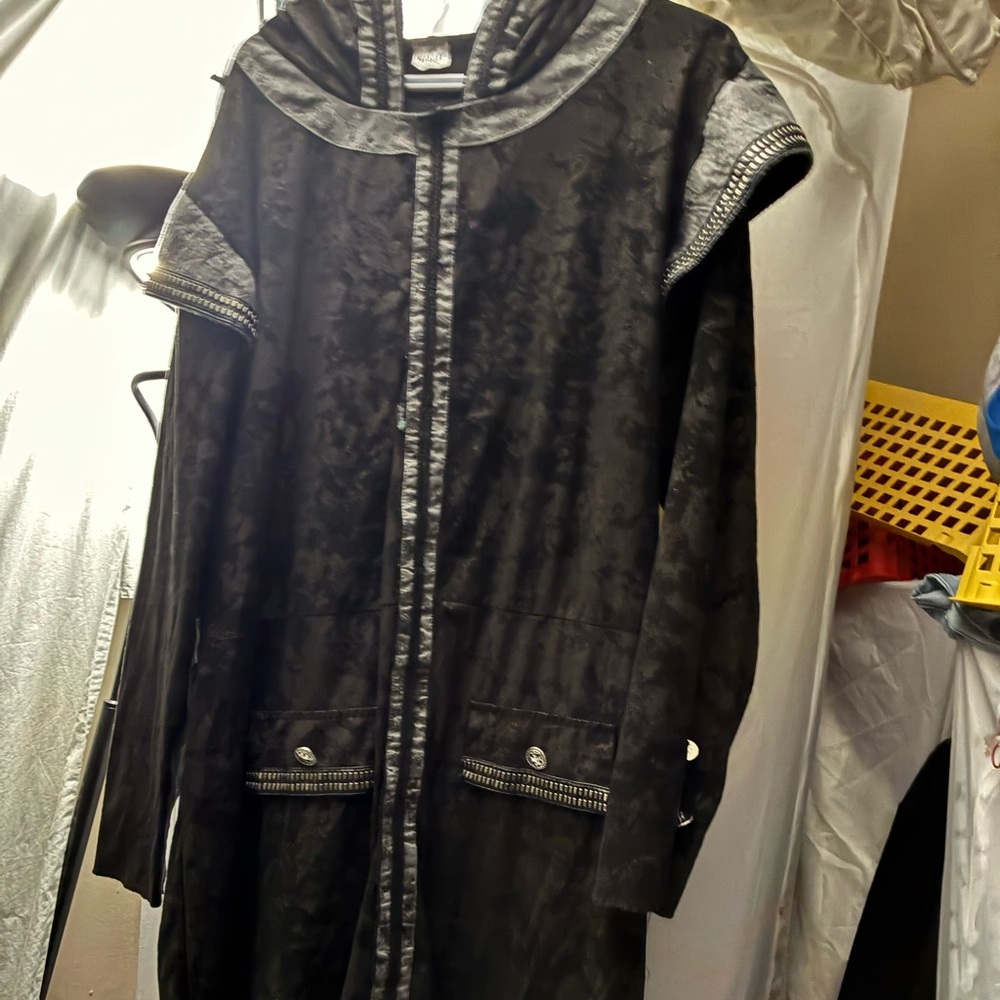 Black Hooded Coat with Silver Accents-for Halloween